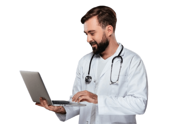 laptop on a doctor hand